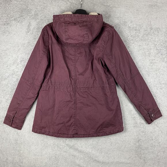 American Eagle Jacket Womens Small Burgundy Hooded Parka Utility Pockets Sherpa - Picture 6 of 16